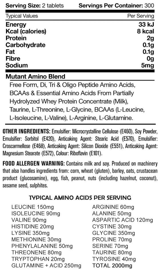 Amino Mutant Información Nutricional