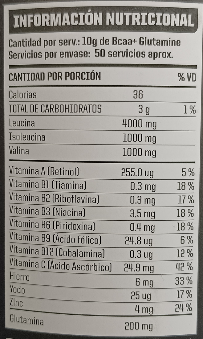 BCAAs Energy Información Nutricional
