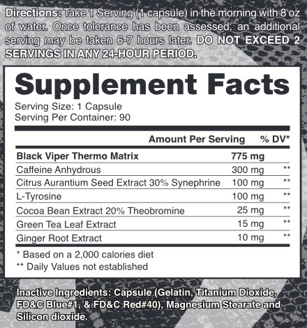 Black Viper Dragon Pharma Información Nutricional