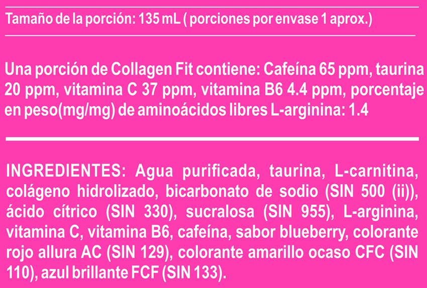 Collagen Fit Información Nutricional