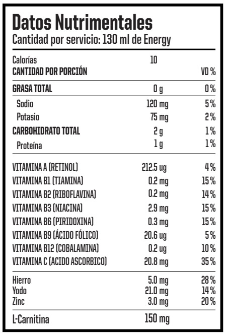 Energy Maca Información Nutricional