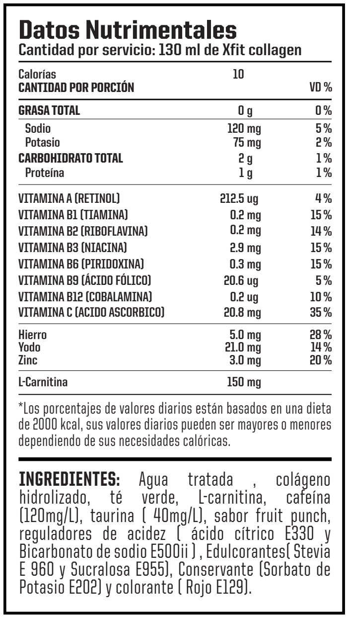 Energy X-Fit Información Nutricional