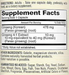 Ginseng Mason Información Nutricional