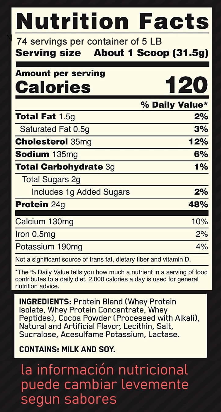 100% Whey Gold Standard Información Nutricional