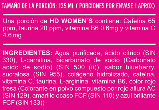 HD Womens ADN Información Nutricional