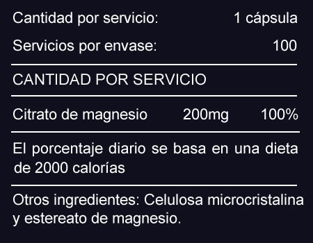Citrato de Magnesio Ad Labs Información Nutricional