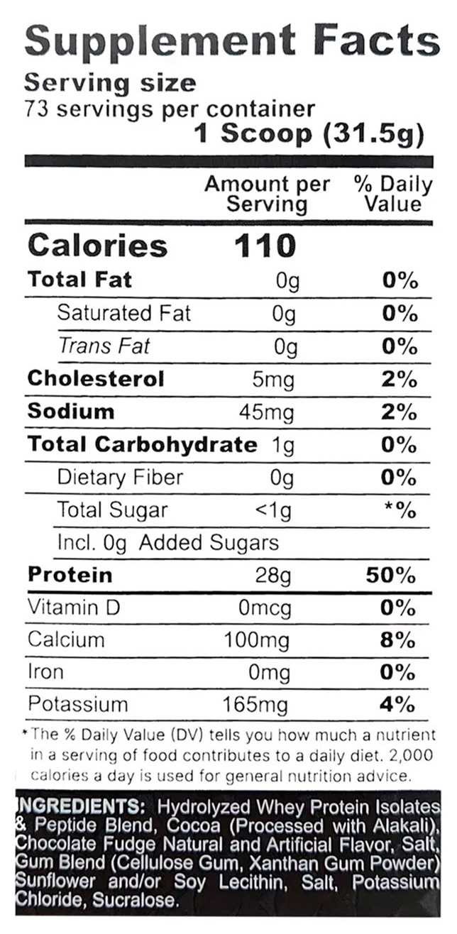 Isolate 1000 P Out Información Nutricional