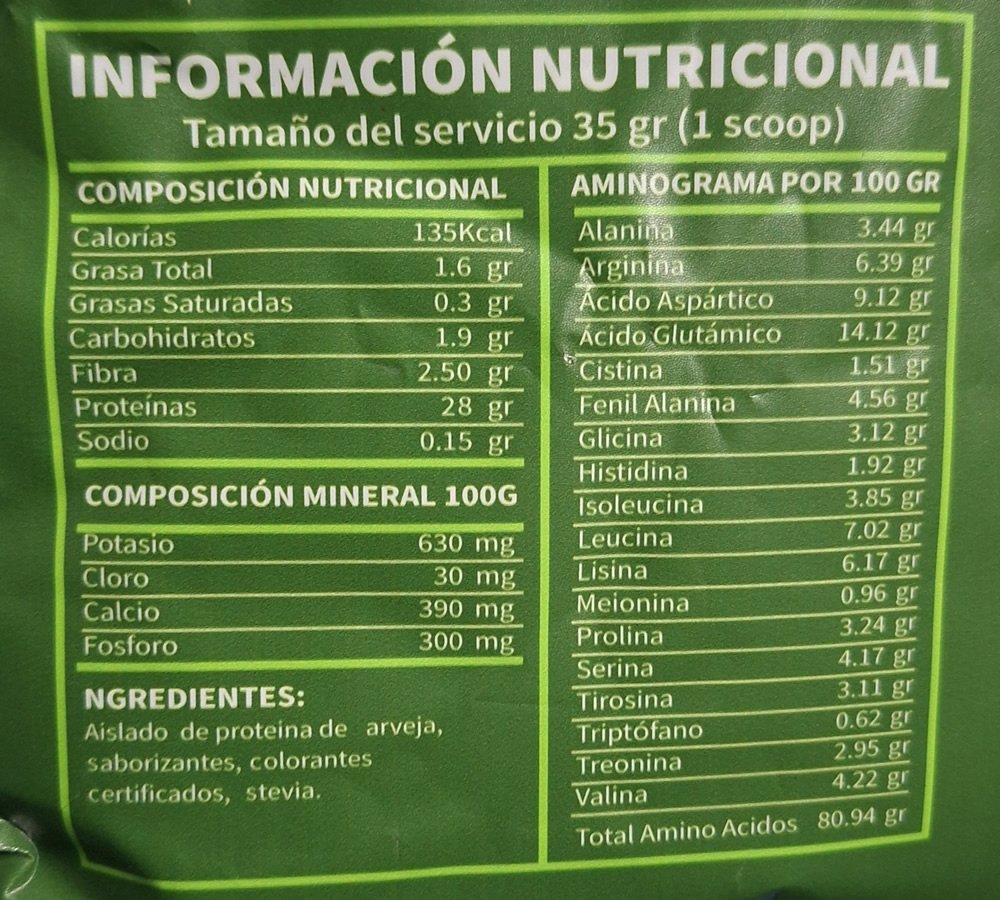 Pea Protein Ad Labs Información Nutricional