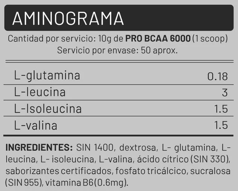 Pro BCAA 6000 Información Nutricional