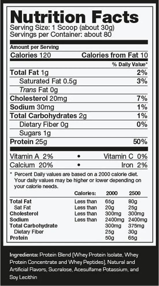 Prostar Whey Información Nutricional