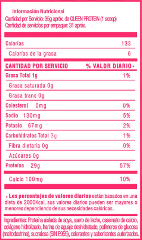 Queen Protein Información Nutricional