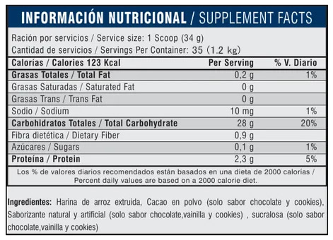 Rice Cream Crema de arroz Información Nutricional