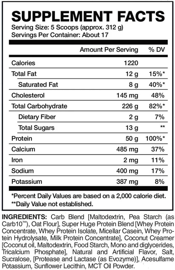 Super Huge Evogen Información Nutricional