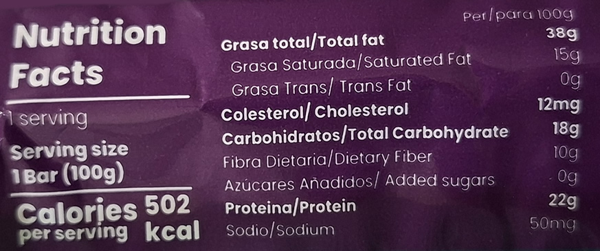 Protein Bar Taste Me Información Nutricional