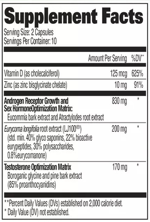 Testrol Platinum GAT Información Nutricional