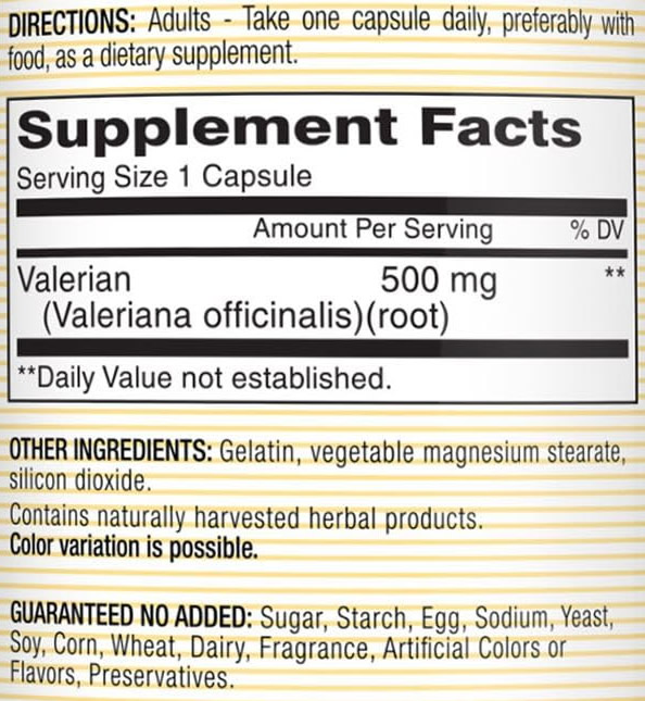 Valeriana Mason Información Nutricional