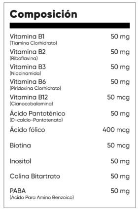 Vitamina B 50 Complex Mason Información Nutricional