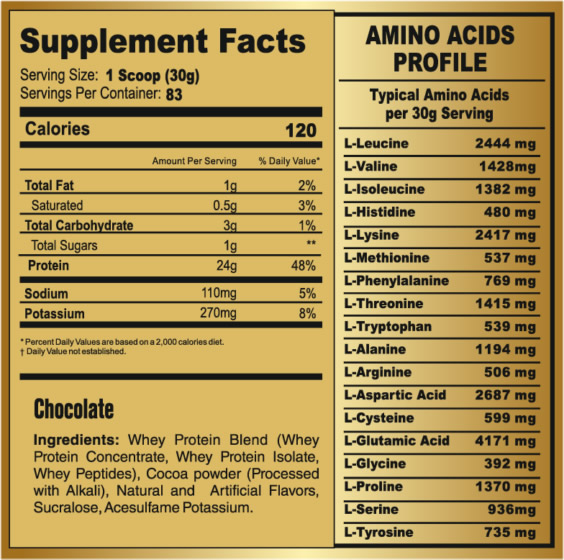 Whey Gold Pro Información Nutricional